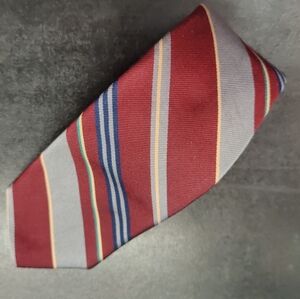 Reis of New Haven Super Repp 100% Silk Burgundy and Green Striped Tie